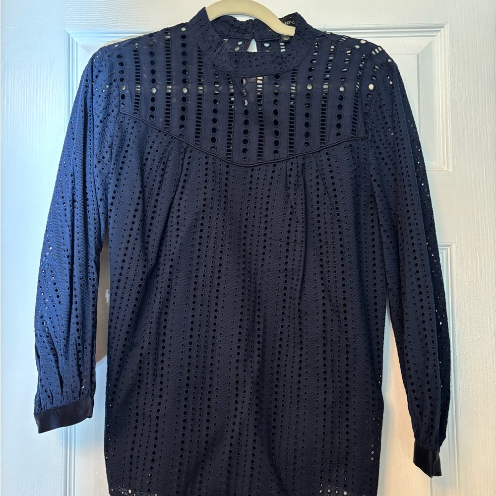 Banana Republic Navy Eyelet Prairie Blouse